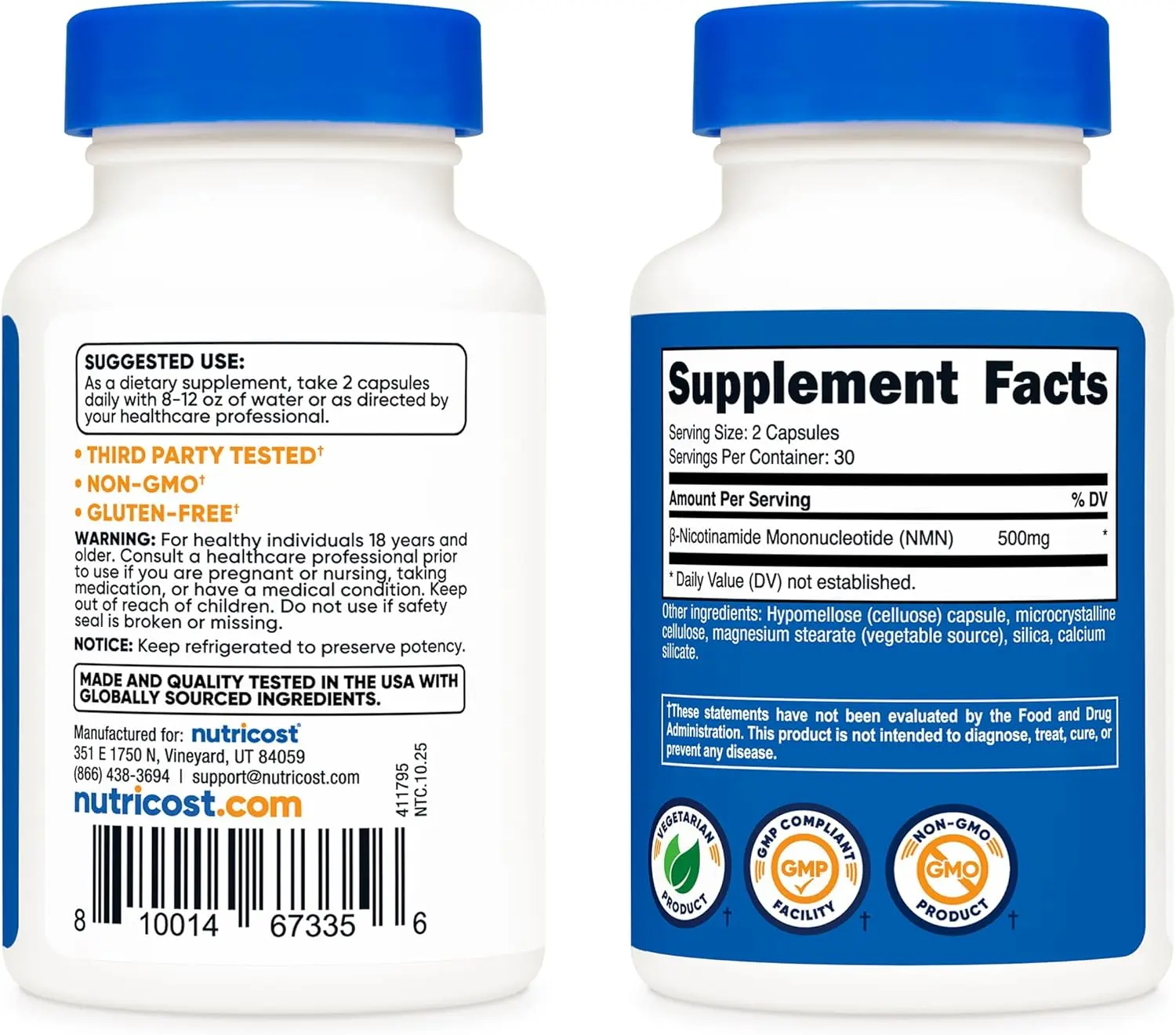 Nutricost NMN (Nicotinamide Mononucleotide) 500mg Capsules